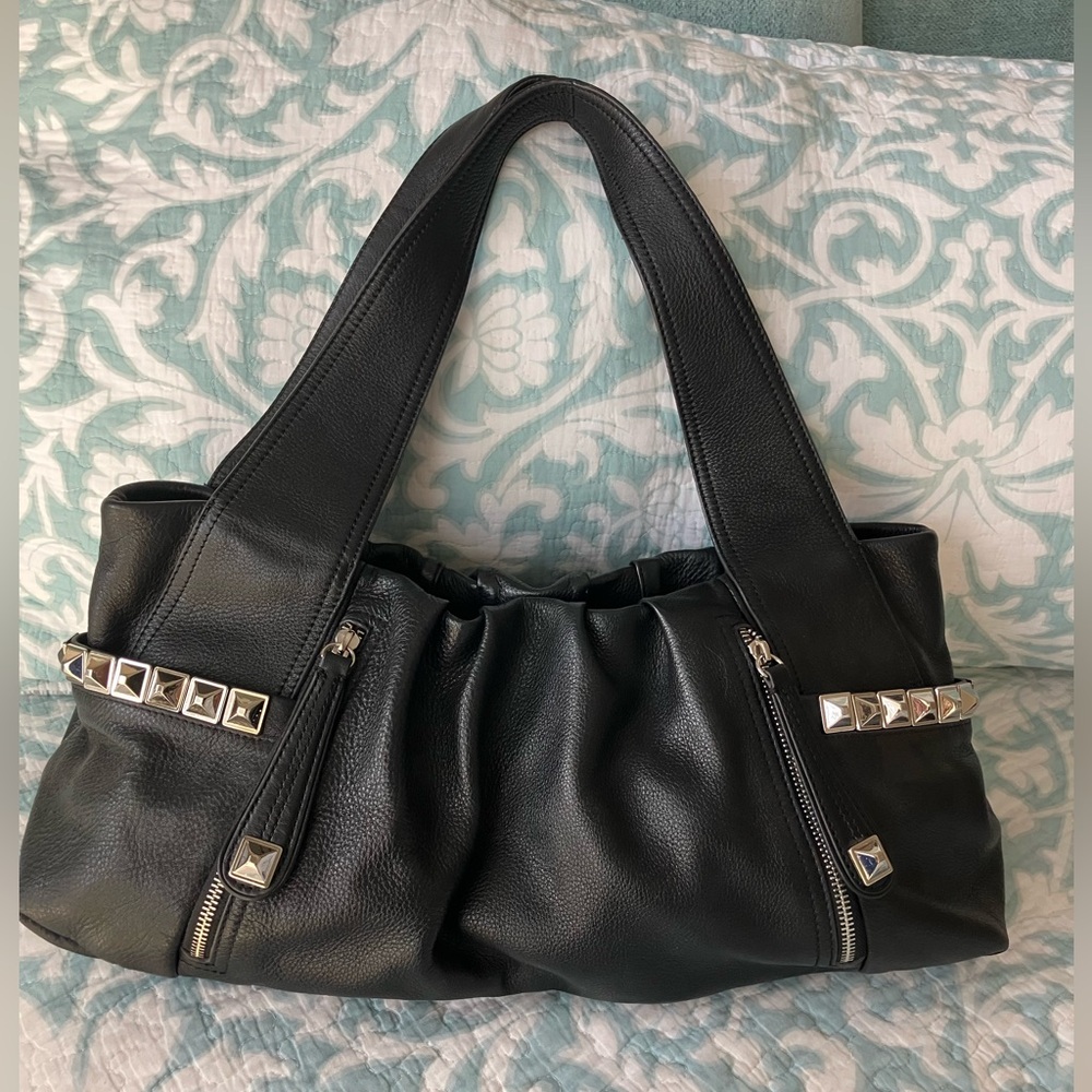 🖤MAR 3 day sale🖤NWOT B Makowsky Studded Las Vegas Black Leather Tote Satchel Bag